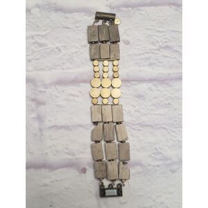DAVID AUBREY Triple Strand Stone & Brass Bracelet Magnetic Closure